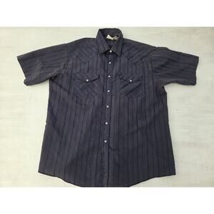 VTG Express Rider Shirt Mens L Blue Pearl Snap Striped Rodeo Western Cowboy READ